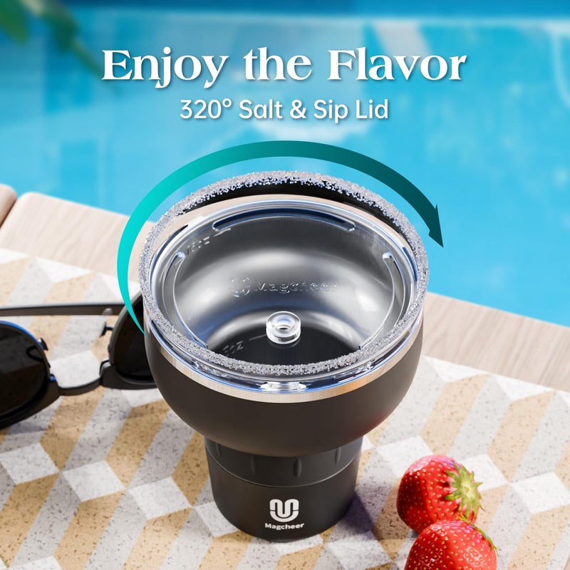 magcheer 16 oz Cocktail Tumbler with Lid and Straw - Stainless Steel Insulated Margarita Tumbler - 320Â° Sippable Stemless Wine Cup for Party | Black - Image 2