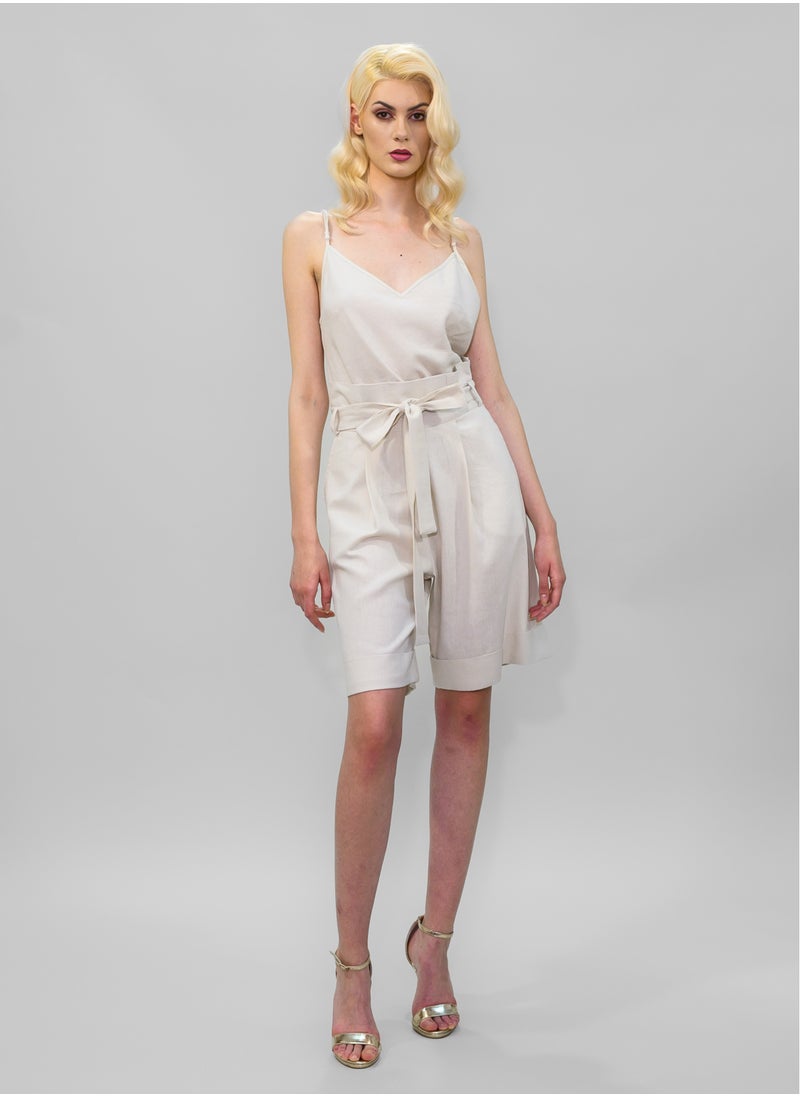 BITOLIA GALLERY Ivory Linen Shorts with Cordon  - Image 1
