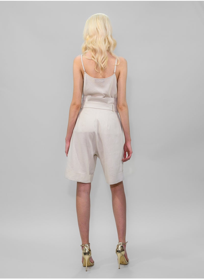BITOLIA GALLERY Ivory Linen Shorts with Cordon  - Image 2