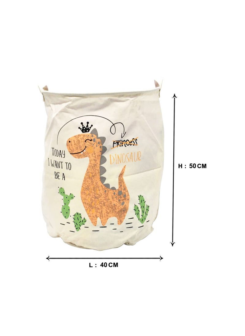 EZ Life - EZ Life Dancing Dino - White, Peach Laundry Basket/Kids Toys Basket (40 x 50 cms) - 1 Pc - Image 1