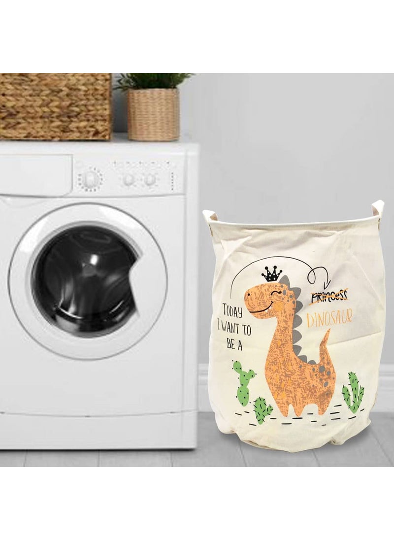 EZ Life - EZ Life Dancing Dino - White, Peach Laundry Basket/Kids Toys Basket (40 x 50 cms) - 1 Pc - Image 1
