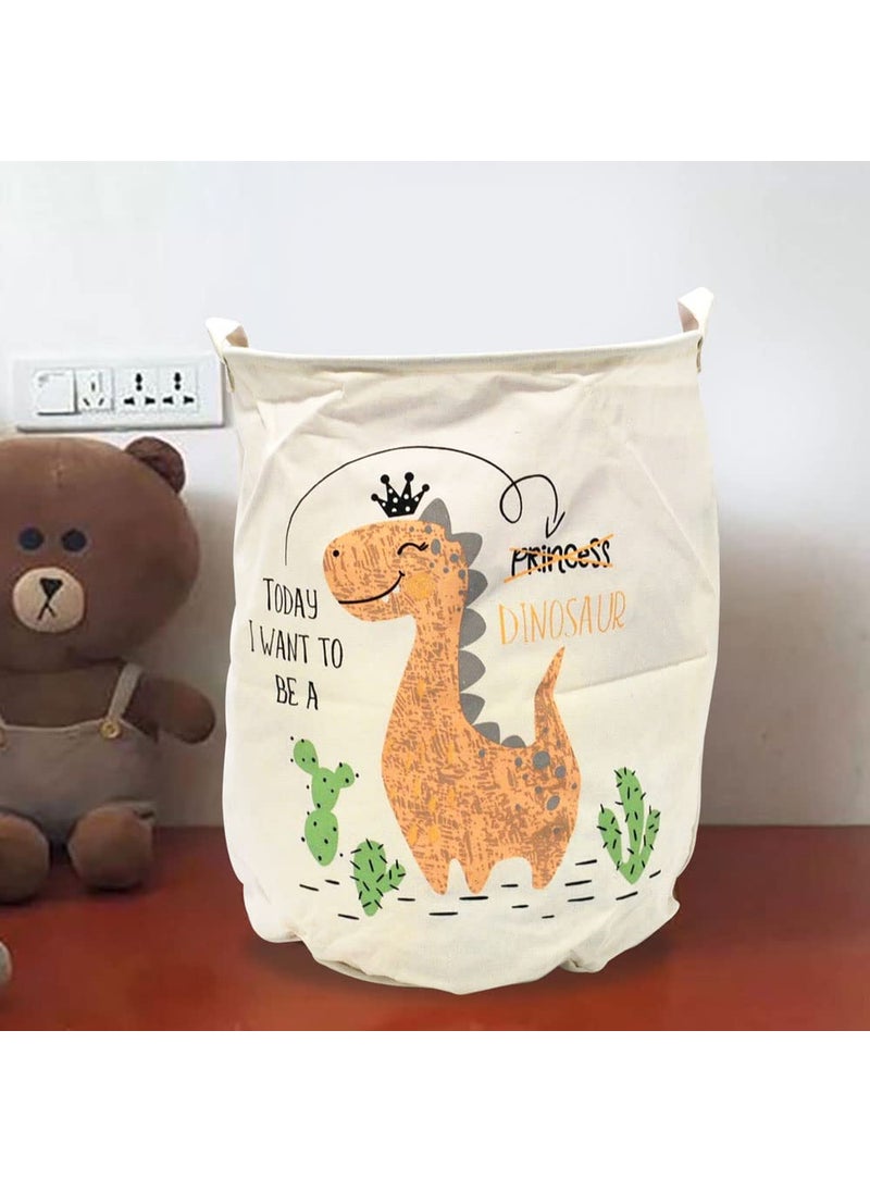 EZ Life - EZ Life Dancing Dino - White, Peach Laundry Basket/Kids Toys Basket (40 x 50 cms) - 1 Pc - Image 1