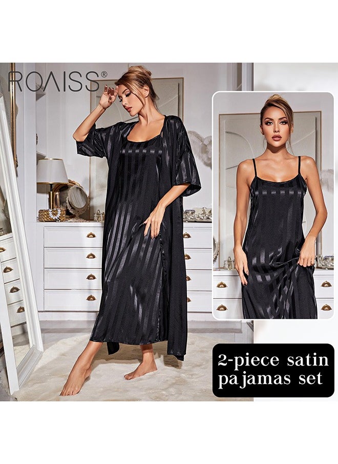 2-Piece Women'S Striped Pajamas Classic Round Neck Vertical Stripe And Ankle Length Suspender Nightgown 5 Sleeve Long Cardigan - pzsku/Z1DC416EA23E9C171D122Z/45/_/1700808739/ac2c760a-badf-4aeb-9aa4-f703c3370c51