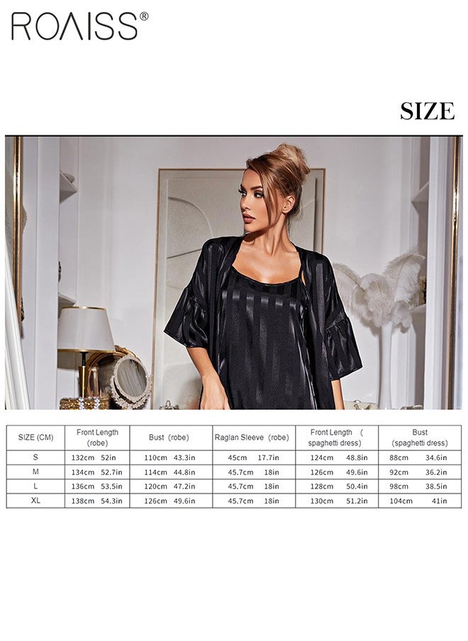 2-Piece Women'S Striped Pajamas Classic Round Neck Vertical Stripe And Ankle Length Suspender Nightgown 5 Sleeve Long Cardigan - pzsku/Z1DC416EA23E9C171D122Z/45/_/1700808743/17c1cb60-4e1b-4cb3-b473-d246d0d5ba83