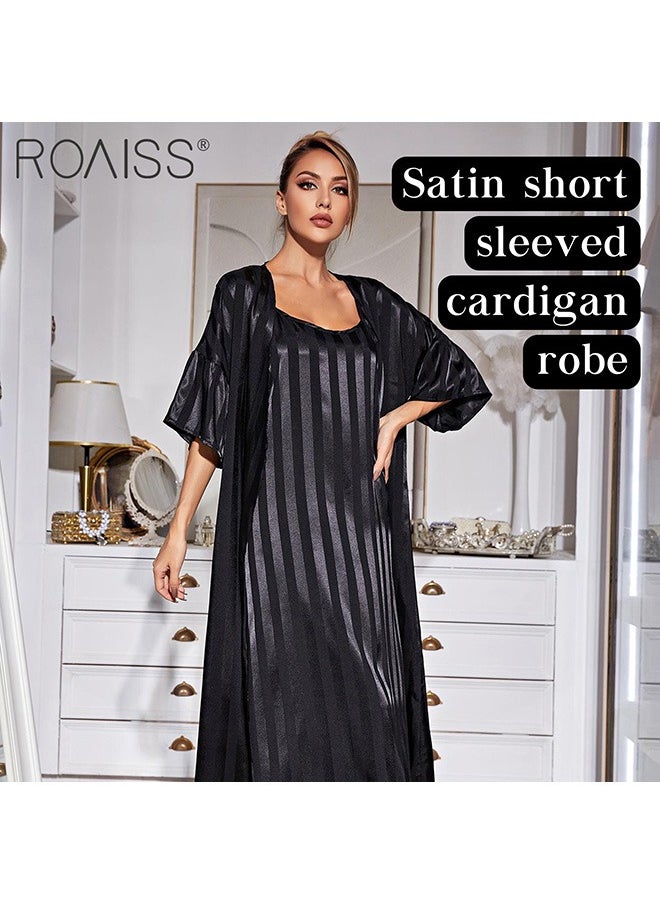 2-Piece Women'S Striped Pajamas Classic Round Neck Vertical Stripe And Ankle Length Suspender Nightgown 5 Sleeve Long Cardigan - pzsku/Z1DC416EA23E9C171D122Z/45/_/1700808744/51015703-0e46-4113-98f1-692a1ac78e60