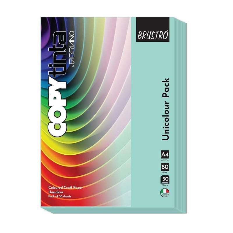 BRUSTRO Copytinta Coloured Craft Paper A4 Size 80 GSM Sea Green Shade (ACQUA MARINA), 60 Sheets Pack.| Double Side Coloured, Ideal for Office Printing,Origami & DIY Art,Craft. - Image 1