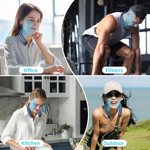 Kinhowly Portable Neck Fan, Personal Wearable Bladeless Fan, 6000mAh USB Rechargeable, 360° Cooling, LED Display, 4-Speeds, Hands Free Fan for Outdoor Indoor, Birthday Gifts for Men Women Dad Mom (Blue) - Image 4