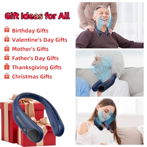 Kinhowly Portable Neck Fan, Personal Wearable Bladeless Fan, 6000mAh USB Rechargeable, 360° Cooling, LED Display, 4-Speeds, Hands Free Fan for Outdoor Indoor, Birthday Gifts for Men Women Dad Mom (Blue) - Image 5