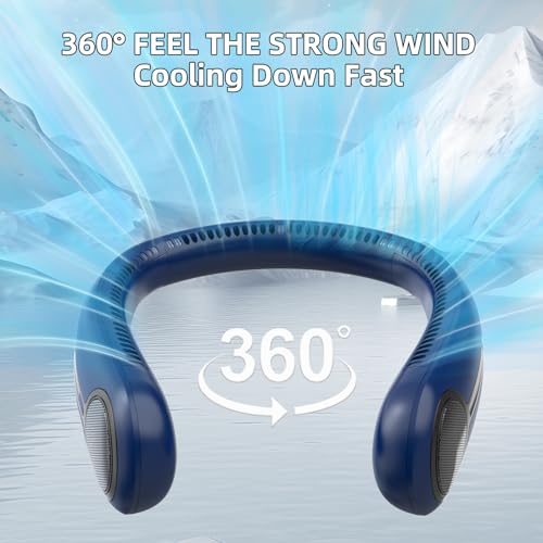 Kinhowly Portable Neck Fan, Personal Wearable Bladeless Fan, 6000mAh USB Rechargeable, 360° Cooling, LED Display, 4-Speeds, Hands Free Fan for Outdoor Indoor, Birthday Gifts for Men Women Dad Mom (Blue) - Image 2