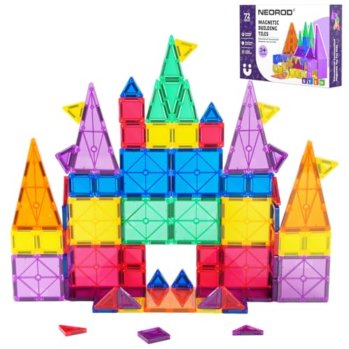 NEOROD Magnetic Tiles Travel Set 72 PCS Regular Mini Mixed Building Tiles STEM Educational Toys for Toddlers Kids Portable Storage Box for Outing Birthday Gift for Boys Girls - Image 1