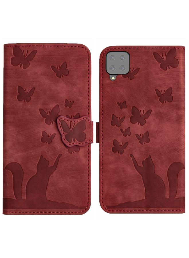 S-TOP Case For Samsung Galaxy A12 Butterfly Cat Embossing Flip Leather Phone Case - Image 1