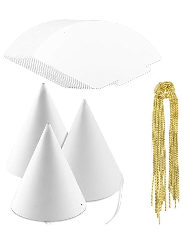 40 Pieces White Party Hats for Kids Birthday, Blank Cones Craft Party Hats Bulk, Plain Paper Hats to Decorate,White Cone Hats for Adults Art DIY Craft Party Halloween Supplies - Image 1