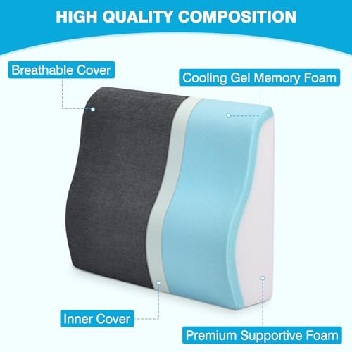 TANYOO Back Support Pillow for Recliner Dual Layer Lumbar Support Pillow with Gel Memory Foam Ergonomic Orthopedic Lumbar Cushions for Elderly Lower Back Pain Relief Washable Cover Dark Grey - Image 2