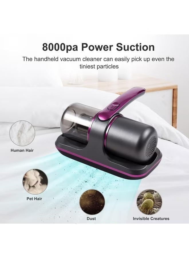 Raxoom Compact Mattress Vacuum Cleaner – 100W Handheld Cordless with UV Light, 8000Pa Suction, and 250ml Dust Collection - Image 2