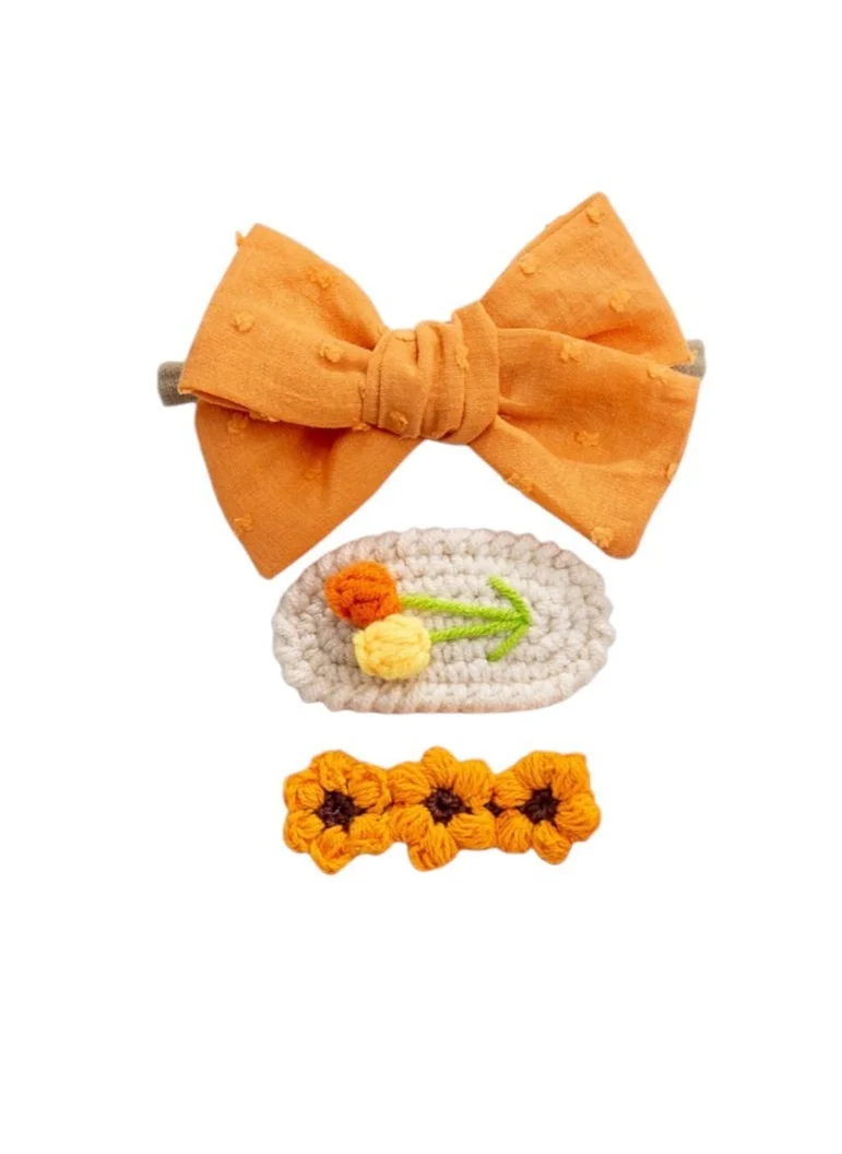 D'Daniela Angela Ribbon Bow Clip Set For Babies and Girls - Orange