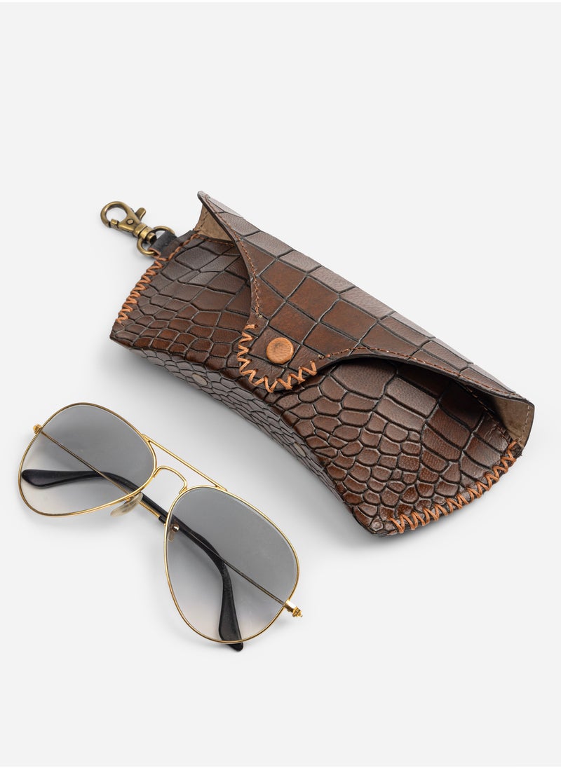 FABRICA KRAFT Fabricakraft Handmade Cocoa Brown Genuine Leather Sunglasses Case – Mamba Snake Skin Texture  - Image 1