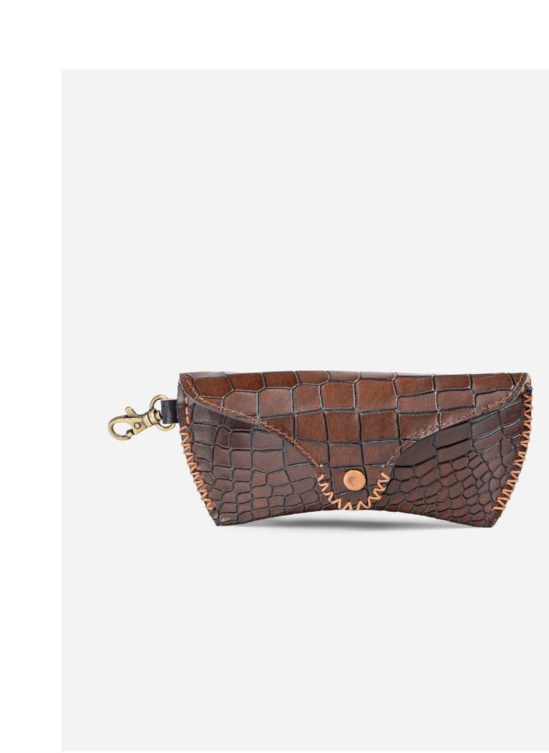 FABRICA KRAFT Fabricakraft Handmade Cocoa Brown Genuine Leather Sunglasses Case – Mamba Snake Skin Texture  - Image 3