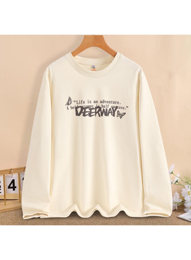 Women's Clothing】pure Cotton Long Sleeve T-shirt For Women, Breathable Knitted Round Neck Casual Sports Tee, Base Layer Top - Image 2