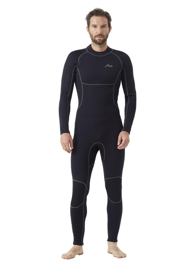 Hevto Men Wetsuits 3/2mm Neoprene Back Zip Fullsuit Wet Suit Keep Warm for Surfing Swimming SUP Snorkeling Diving (M2B-Black, L) - Image 2