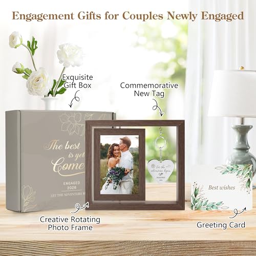 HELORAY Engagement Gifts for Couples Gifts for Newly Engaged Couples Engagement Gift for Women Happy Engagement Party Gift Personalized Picture Frame Let The Adventure Begin Engaged Photo Frame - Image 3