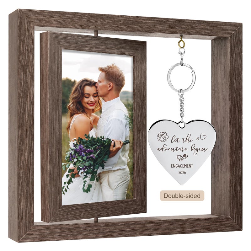 HELORAY Engagement Gifts for Couples Gifts for Newly Engaged Couples Engagement Gift for Women Happy Engagement Party Gift Personalized Picture Frame Let The Adventure Begin Engaged Photo Frame - Image 2