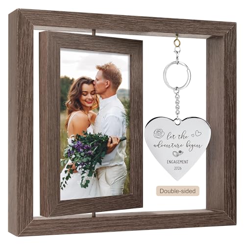 HELORAY Engagement Gifts for Couples Gifts for Newly Engaged Couples Engagement Gift for Women Happy Engagement Party Gift Personalized Picture Frame Let The Adventure Begin Engaged Photo Frame - Image 1