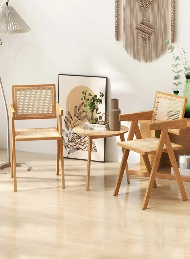 fashionhome Set of 2 Multifunction Modern Household Ergonomic Armrest Side Upholstered Rattan Comfortable Support Backrest Accent Chair for Office Hall Living Room Garden Balcony Yard 51.5 x 54 x 80 cm - Image 1