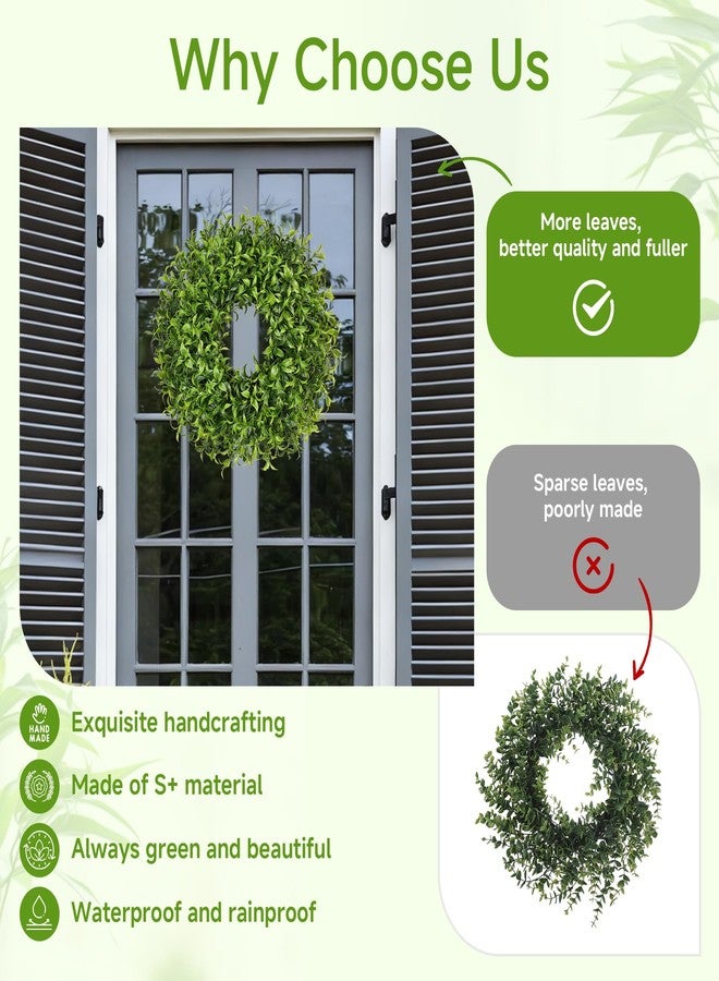 Vlorart 20'' Boxwood Wreath, Artificial Wreath with White Bud for Front Door Wall Window Decor, Summer Fall GreeneryWreaths for Indoor Outdoor - Image 3