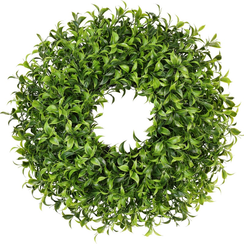 Vlorart 20'' Boxwood Wreath, Artificial Wreath with White Bud for Front Door Wall Window Decor, Summer Fall GreeneryWreaths for Indoor Outdoor - Image 1