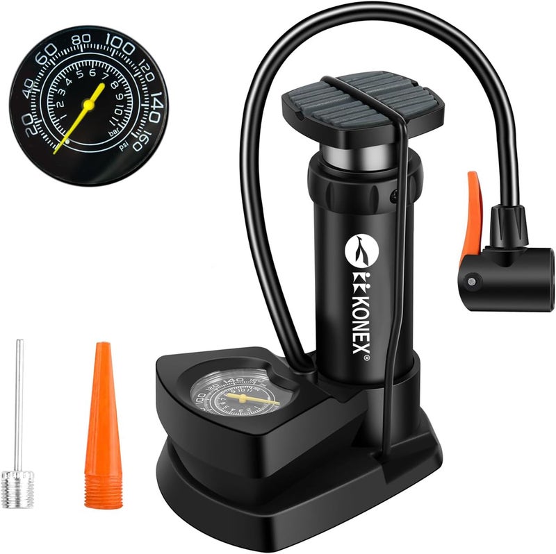 Konex High-Pressure Foot Air Pump with Meter | Portable Inflation Pump for Sports Equipment, Cycles and Outdoor Use - Image 1