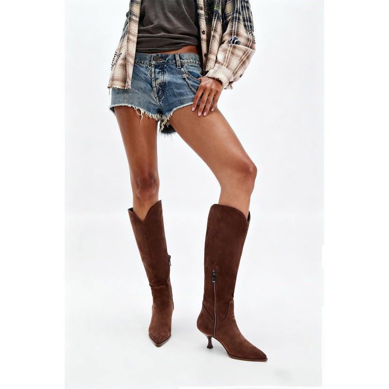 MICIFA Womens Knee High Boots Kitten Heel Pointed Toe Tall Wide Calf Boots With Side Zipper Fall Winter Shoes Chocolate - Image 3
