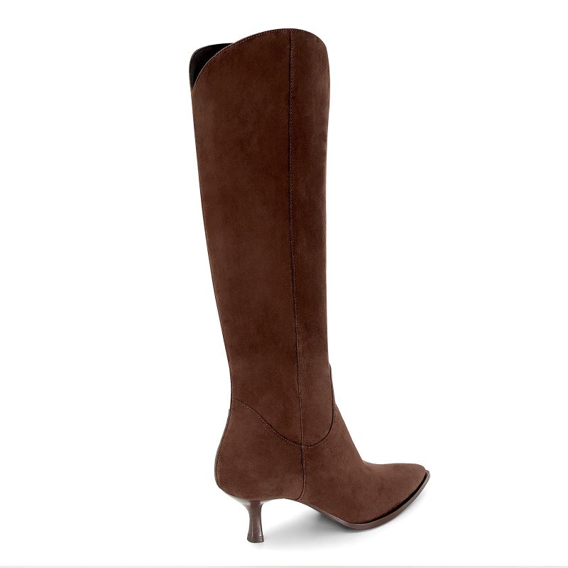 MICIFA Womens Knee High Boots Kitten Heel Pointed Toe Tall Wide Calf Boots With Side Zipper Fall Winter Shoes Chocolate - Image 5