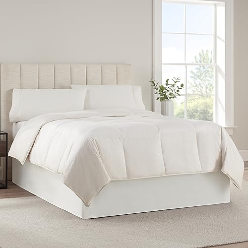 SERTA Modern Solid Bed Skirt Hotel Quality Dust Ruffle with 13 Inch Drop Machine Washable Twin White - Image 1