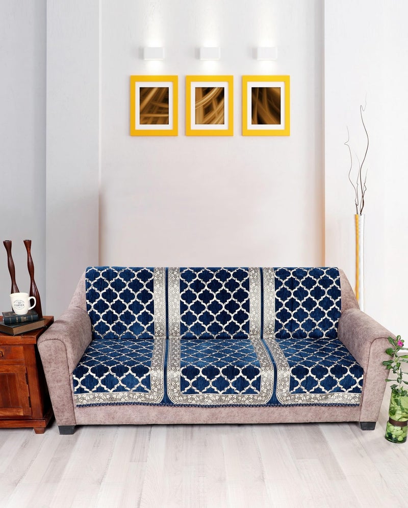 Nendle Modern Velvet Sofa Covers 3 Seater Combined Sofa Seat and Back Cover|Anti-Slip Sofa Covers for Living Room (Steel Blue, Pack of 1) - Image 1