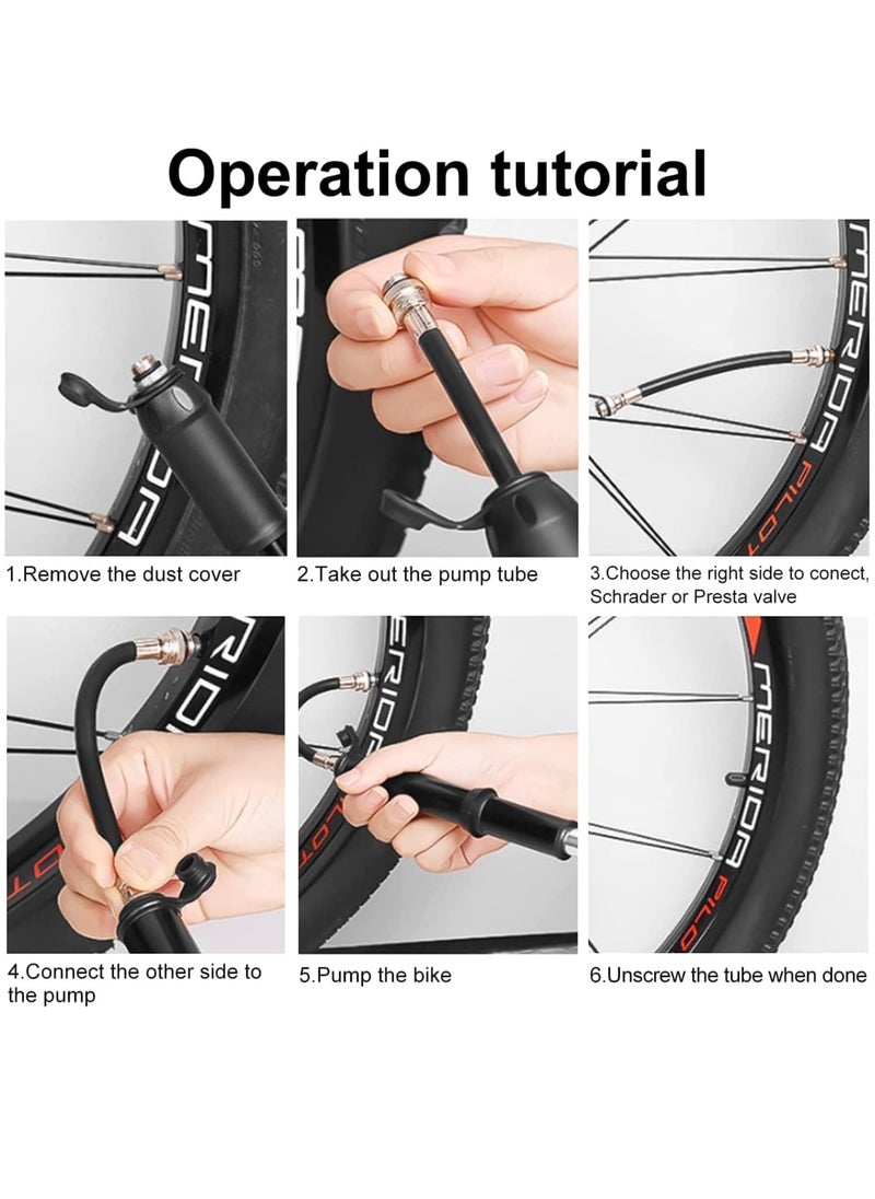 Bike Pump with Presta Schrader Valves, 100 PSI 80 PSI Bicycle Pump for Electric Bike Tire Mini Pump, Handheld Portable Bike Pump, Universal Small High Pressure Ball Needle Accessories