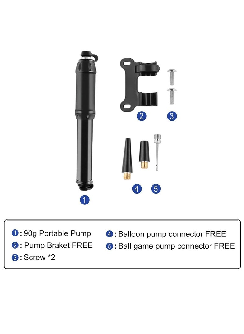 Bike Pump with Presta Schrader Valves, 100 PSI 80 PSI Bicycle Pump for Electric Bike Tire Mini Pump, Handheld Portable Bike Pump, Universal Small High Pressure Ball Needle Accessories