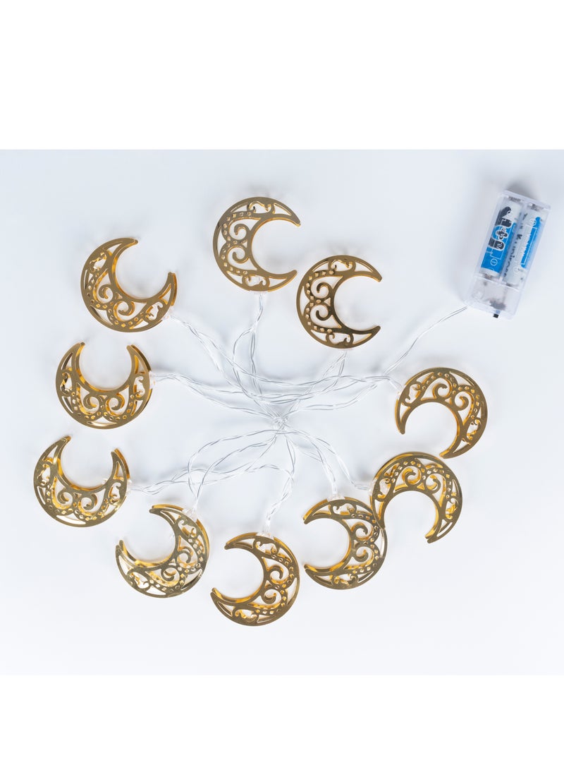 هلالفل أضواء سلسلة LED على شكل هلال مضيء | أضواء ذهبية خرافية لرمضان والعيد وحفلات الزفاف | تعمل بالبطارية | ديكور منزلي وغرفة نوم | ديكور إسلامي داخلي وخارجي - Image 1