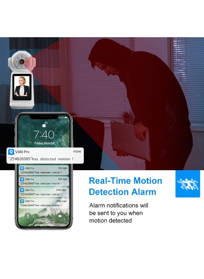 Equipped with a 3-megapixel HD Wifi video call camera with automatic rotation tracking, two-way intercom function, supports TF card/cloud storage, suitable for home/store/pet - Image 3