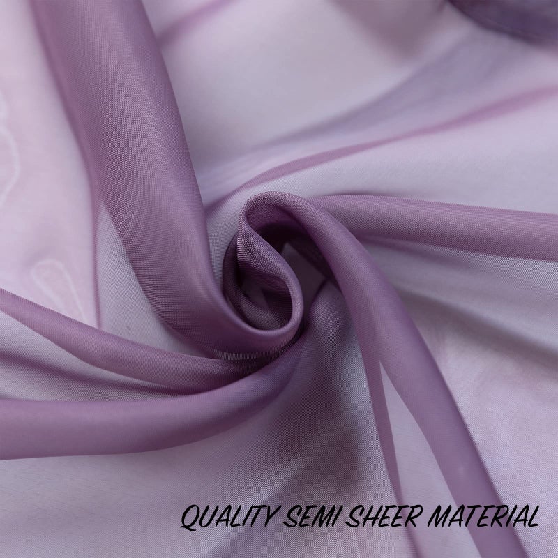 PearAge Beaded Sheer Valance Curtains for Living Room,Rod Pocket Farmhouse Window Valance, Bead Trim Tassel Voile Sheer Curtain Valance for Bedroom Bathroom Cafe 51x24 Inches (Dark Purple) 1PC - Image 3