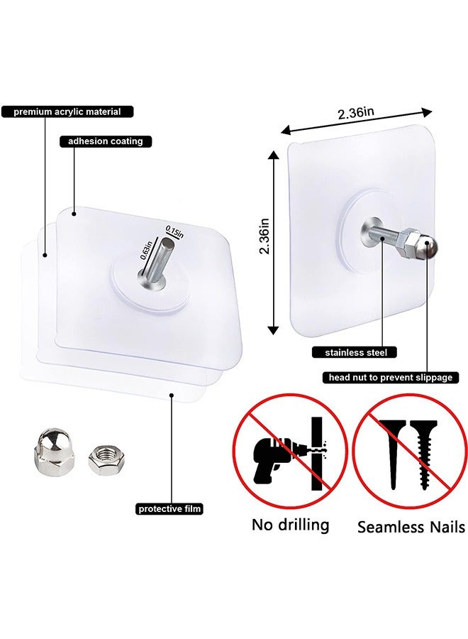 20Pcs Adhesive Hooks Heavy Duty Wall Hooks for Hanging Screw Free Sticker Seamless Screws for Wall Mount 2 in 1 Reusable for Kitchen Bathroom Home Office Clear Self Adhesive Hooks 16mm  - Image 2