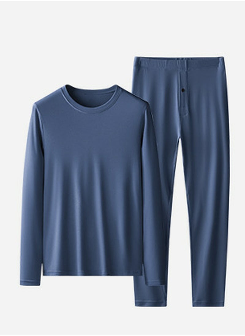 Loquat - Mens Solid Color Thin Long Johns And Thermal Underwear Set 2 Piece Base Layer Set for Men Navy Blue - Image 1