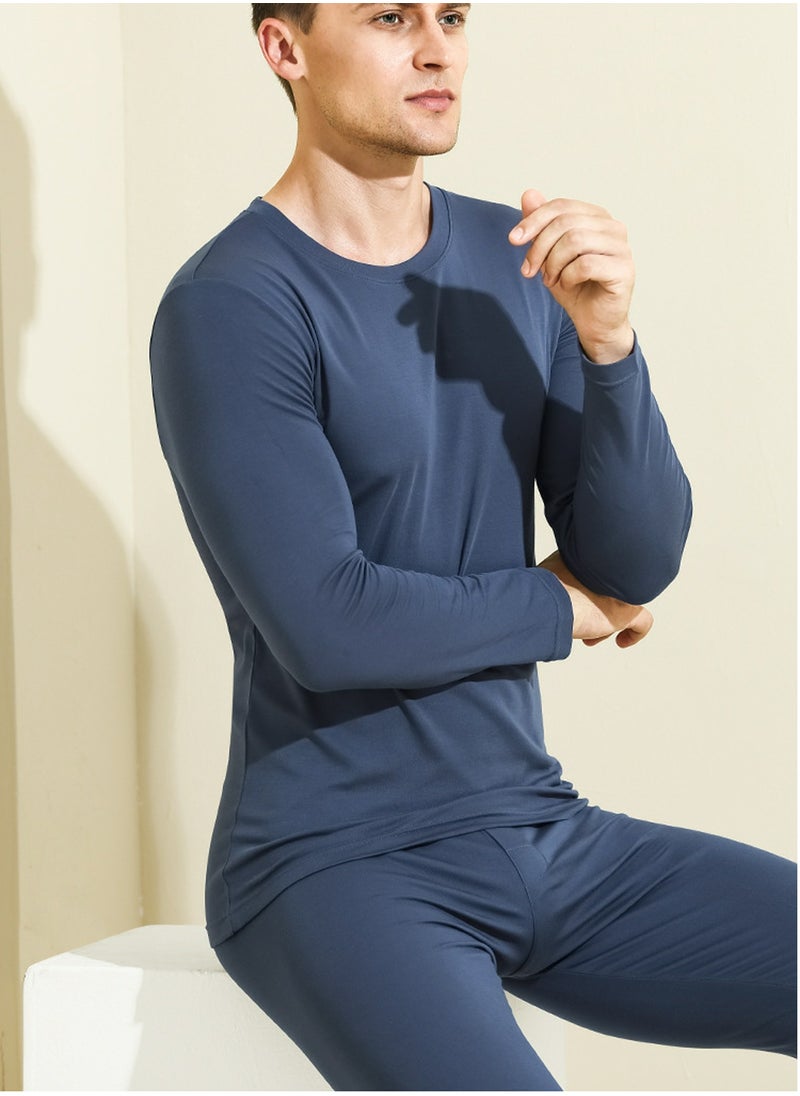 Loquat - Mens Solid Color Thin Long Johns And Thermal Underwear Set 2 Piece Base Layer Set for Men Navy Blue - Image 1