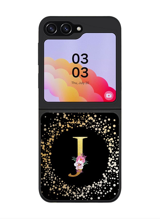 Stylizedd Rugged Black Cover for Samsung Galaxy Z Flip5 Case, Slim Fit Soft Phone Cases-  Custom Monogram Initial Letter Floral Pattern Alphabet - J (Black)  - Image 1