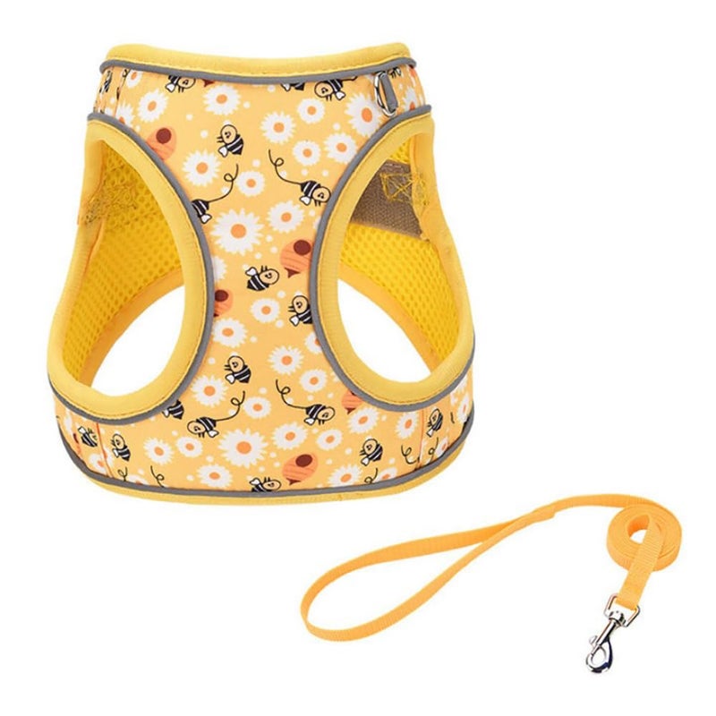 Flymind Step in Dog Harness and Leash Set, Flower Adjustable Easy Walk Puppy Harnesses, Soft Mesh Pet Vest Harness Small Size Dog Adjustable No Pull Dog Harness for Small Medium Dogs(Bee, M) - Image 1