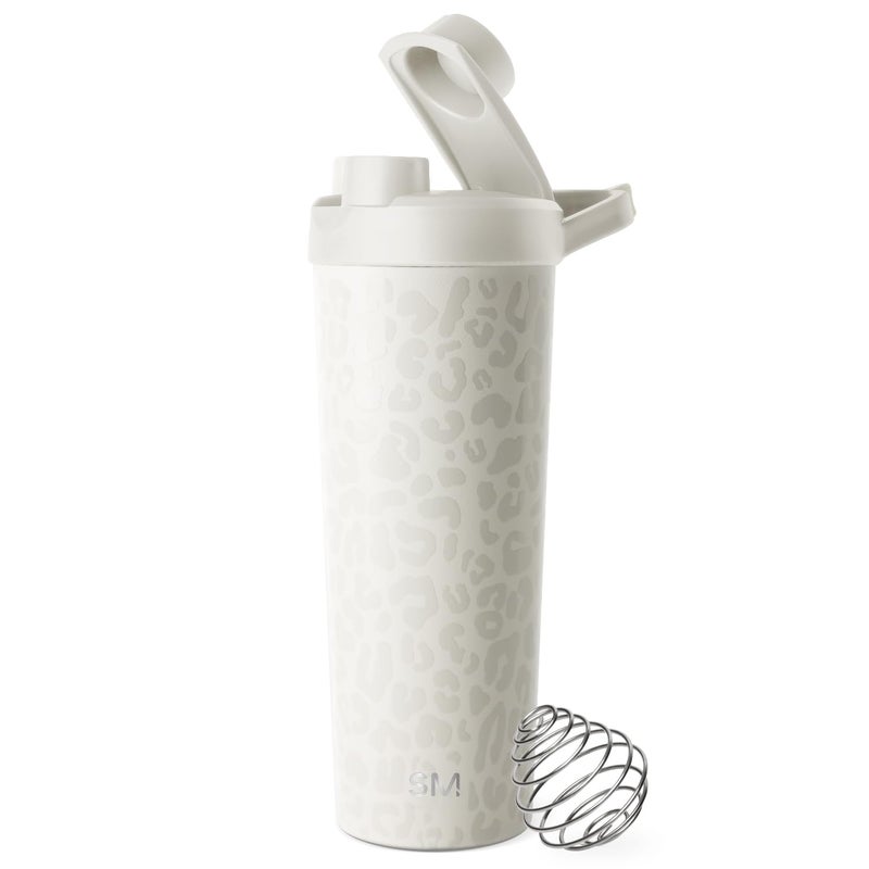 Simple Modern Stainless Steel Shaker Bottle with Ball 24oz | Metal Insulated Cup for Protein Mixes, Shakes and Pre Workout | Rally Collection | Cream Leopard - Image 1