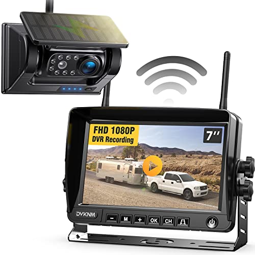 DVKNM Magnetic Solar Wireless Backup Camera HD1080P 3 Mins DIY Installation DVR 7" IPS Monitor Rechargeable Reverse Camera System for Hitching Gooseneck Horse Trailer Fifth Wheels/Car RV Camper AP7 - Image 1
