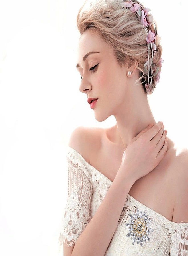 FUTIMELY Rhinestone Flower brooch Pin Large Crystal Flower brooch Lapel Pins Wedding Party Birthday Dance Banquet Dress Suit Ceremony Clothes Hat Bag Accessories Jewelry for Women (White1) - Image 2