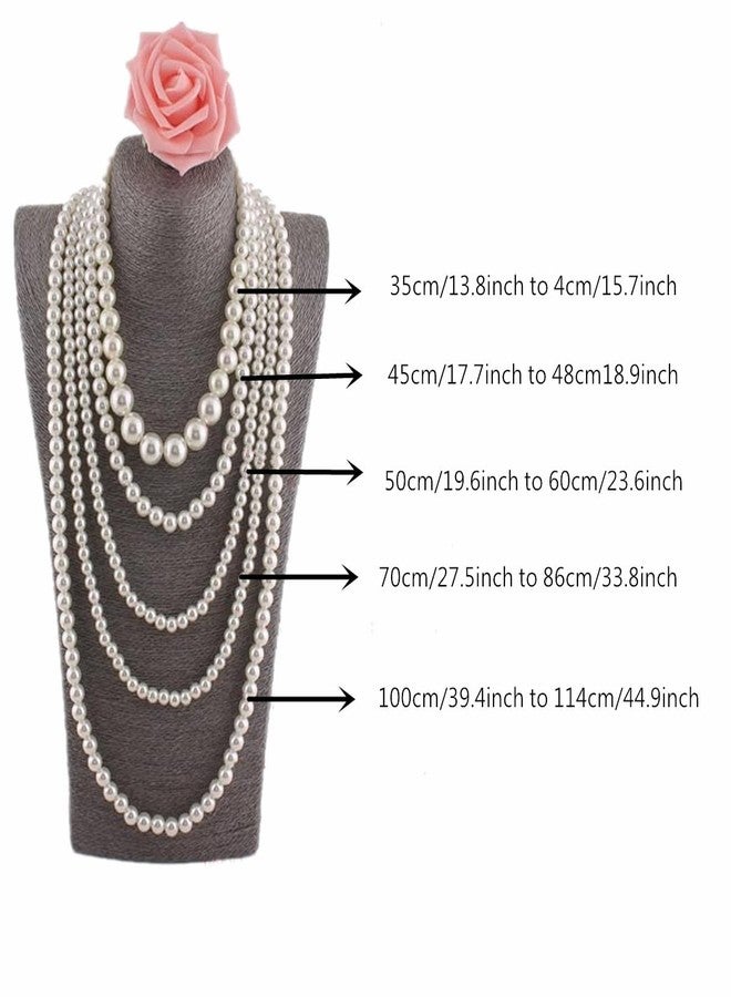 Beetoo Multilayer Strand Long Choker Necklace,Flapper Beads Necklaces for Women, Fashion Imitation Faux Pearls Long Necklace Vintage Costume Jewelry Necklace - Image 2