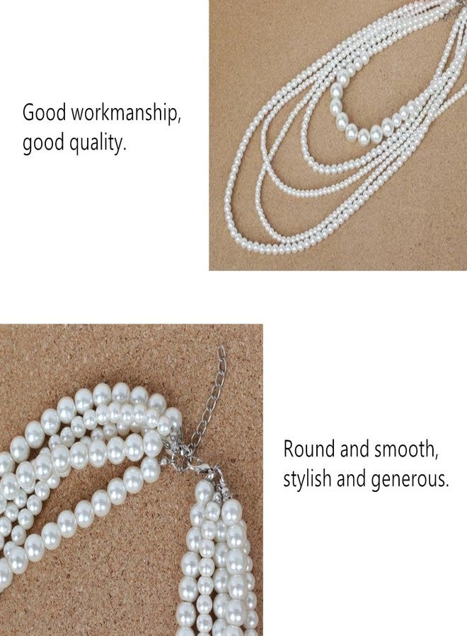 Beetoo Multilayer Strand Long Choker Necklace,Flapper Beads Necklaces for Women, Fashion Imitation Faux Pearls Long Necklace Vintage Costume Jewelry Necklace - Image 3