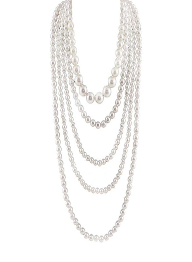 Beetoo Multilayer Strand Long Choker Necklace,Flapper Beads Necklaces for Women, Fashion Imitation Faux Pearls Long Necklace Vintage Costume Jewelry Necklace - Image 1